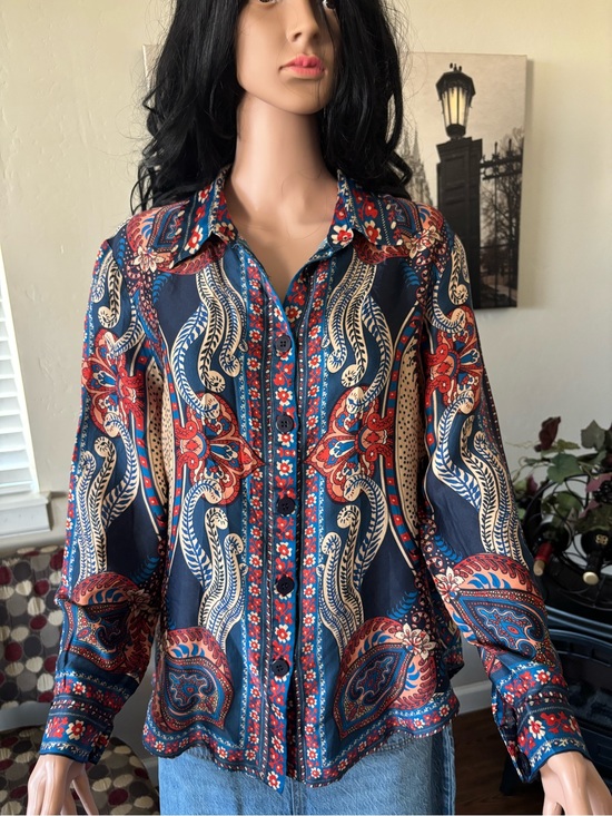 FARM Rio Tops - FARM Rio Navy, Red & Cream Paisley Button-Down Shirt